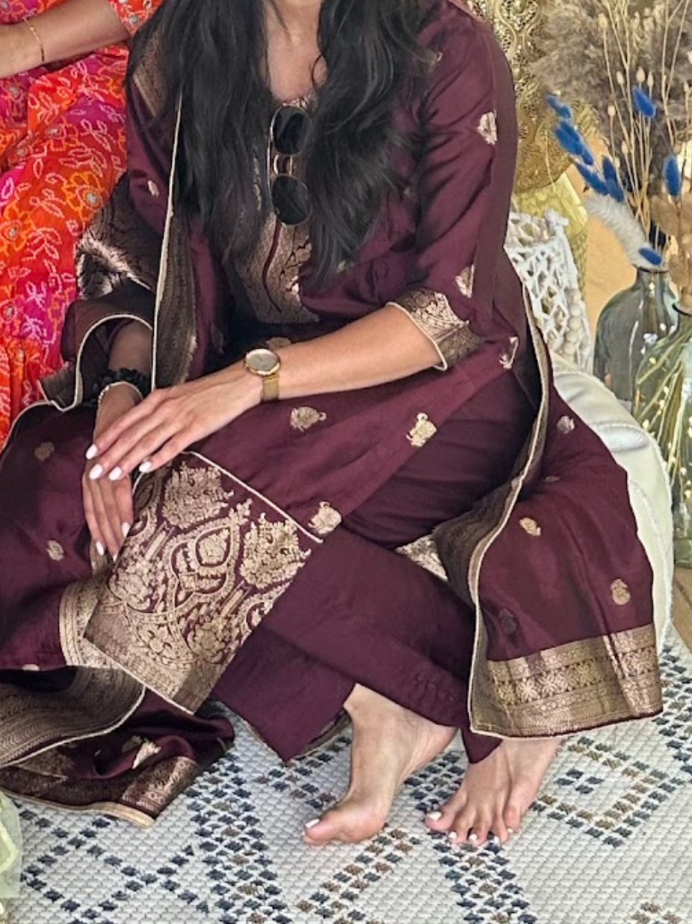 Embroidered Maroon Ethnic Kurta Set with Gold Detailing